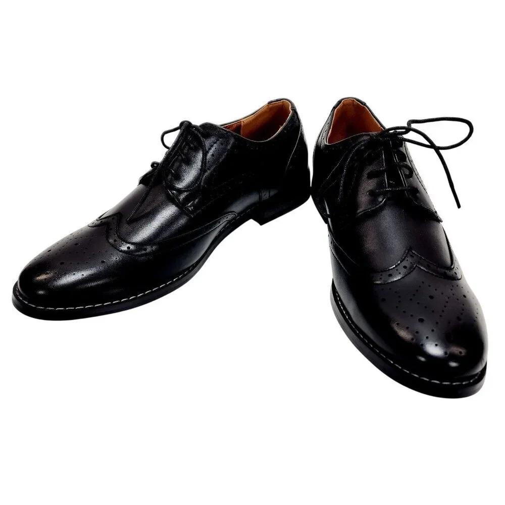 Mens Heez Black Leather Brogue Dress Shoes Size 11 New - Picture 8 of 14